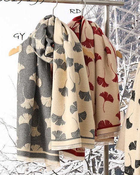 Ginko Jacquard Scarf - Red