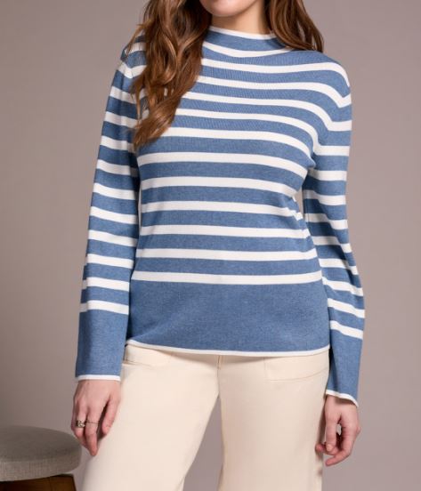 Striped Funnel Neck Sweater - H. Slate (Tribal)
