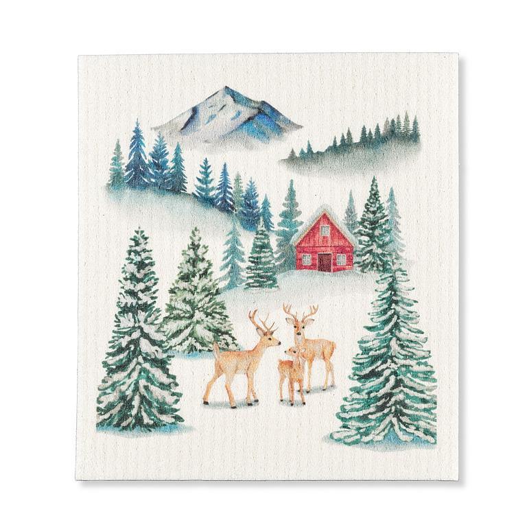 Winter Forest Swedish Dishcloth