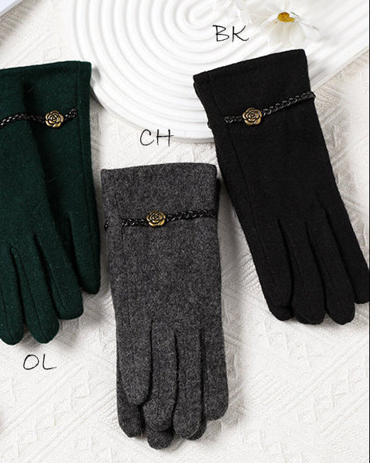 Belted Glove With Flower - Grey (Picabo)