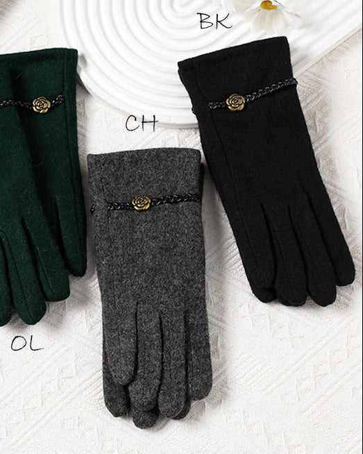 Belted Glove With Flower - Black (Picabo)