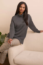 Load image into Gallery viewer, Long Sleeve Turtleneck Sweater w/ Side Slits (Charcoal) - Tribal
