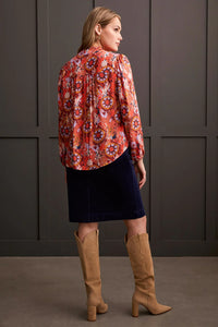 L/S Floral Blouse - Hot Coral (Tribal)