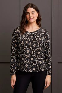 L/S Floral U-Neck - Black (Tribal)