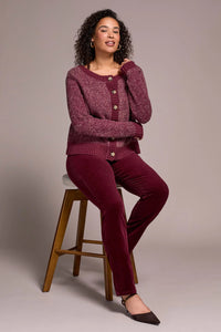 2 Tone Button Up Cardi  - Wine (Tribal)