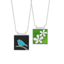 Load image into Gallery viewer, Bird/Daisy Reversible Enamel Necklace - asst
