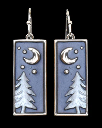 Spruce Tree at Night Rectangle Earrings