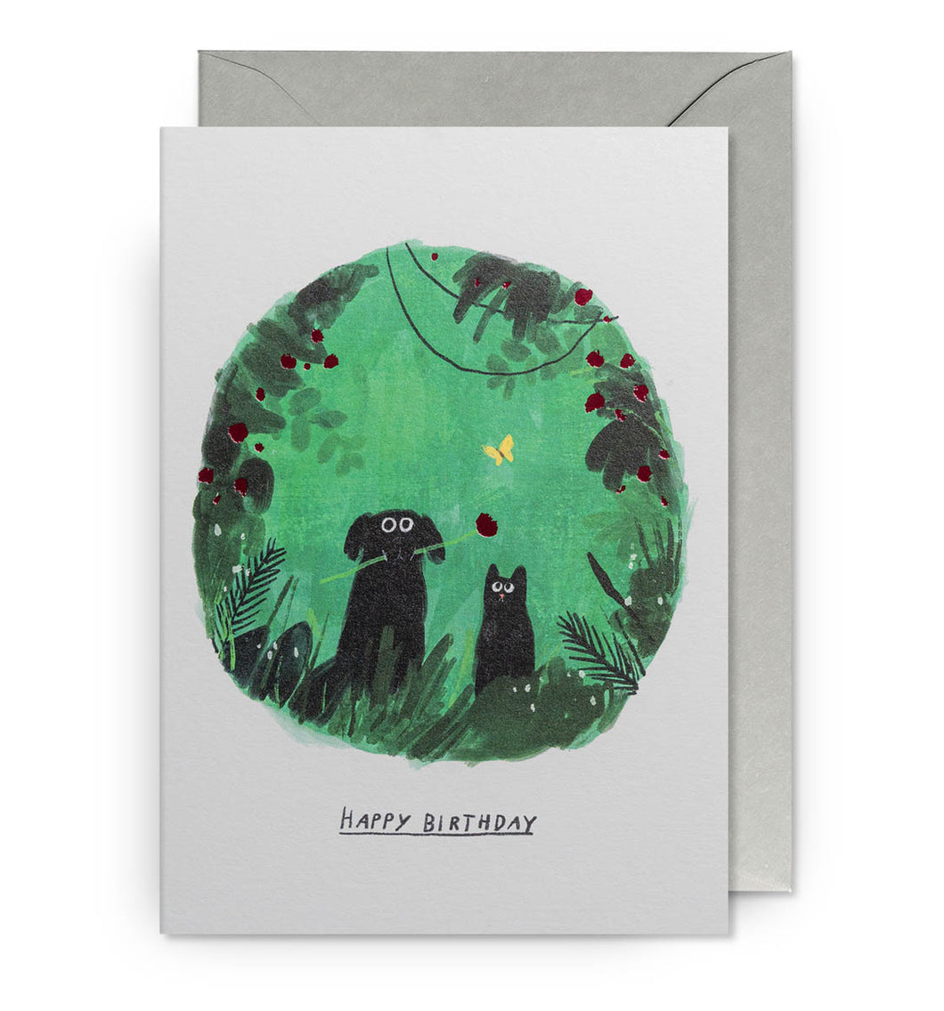 Dog, Cat and Butterfly Birthday Card