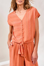 Load image into Gallery viewer, Linen Mix Striped Tie Blouse - Guava (Tribal)
