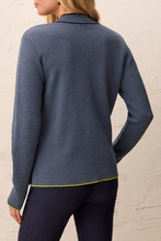 Load image into Gallery viewer, Split Neck Striped Sweater - Blue Fog (Tribal)
