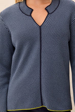 Load image into Gallery viewer, Split Neck Striped Sweater - Blue Fog (Tribal)
