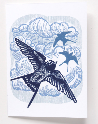 Soaring Swallows Linocut Art Card