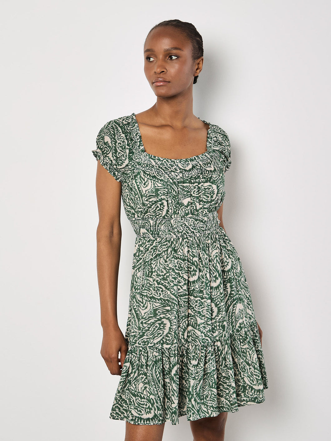 All Over Paisley Tiered Dress - Emerald