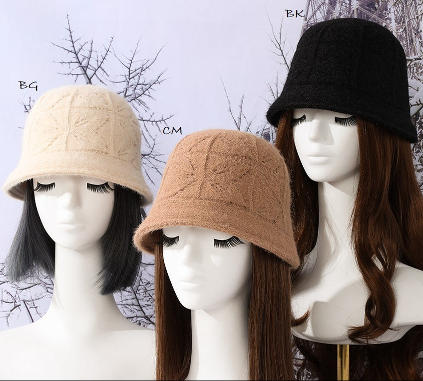 Lace Leaf Knit Bucket Hat