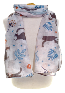 Sprigs & Cats Scarf - White