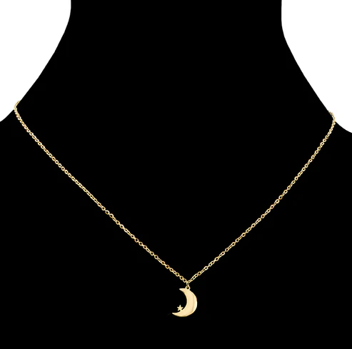 Crescent with Mini Star Necklace - 14K Gold Plated