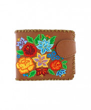 Load image into Gallery viewer, Multi Floral Small Embroidered Wallet - Brown
