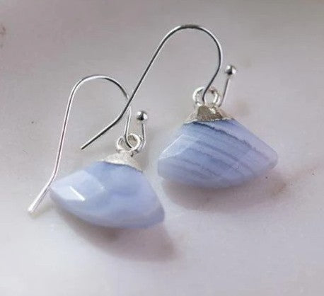Haze Fan Earrings - Blue Lace Agate / Silver Plated (Wild Abandon)
