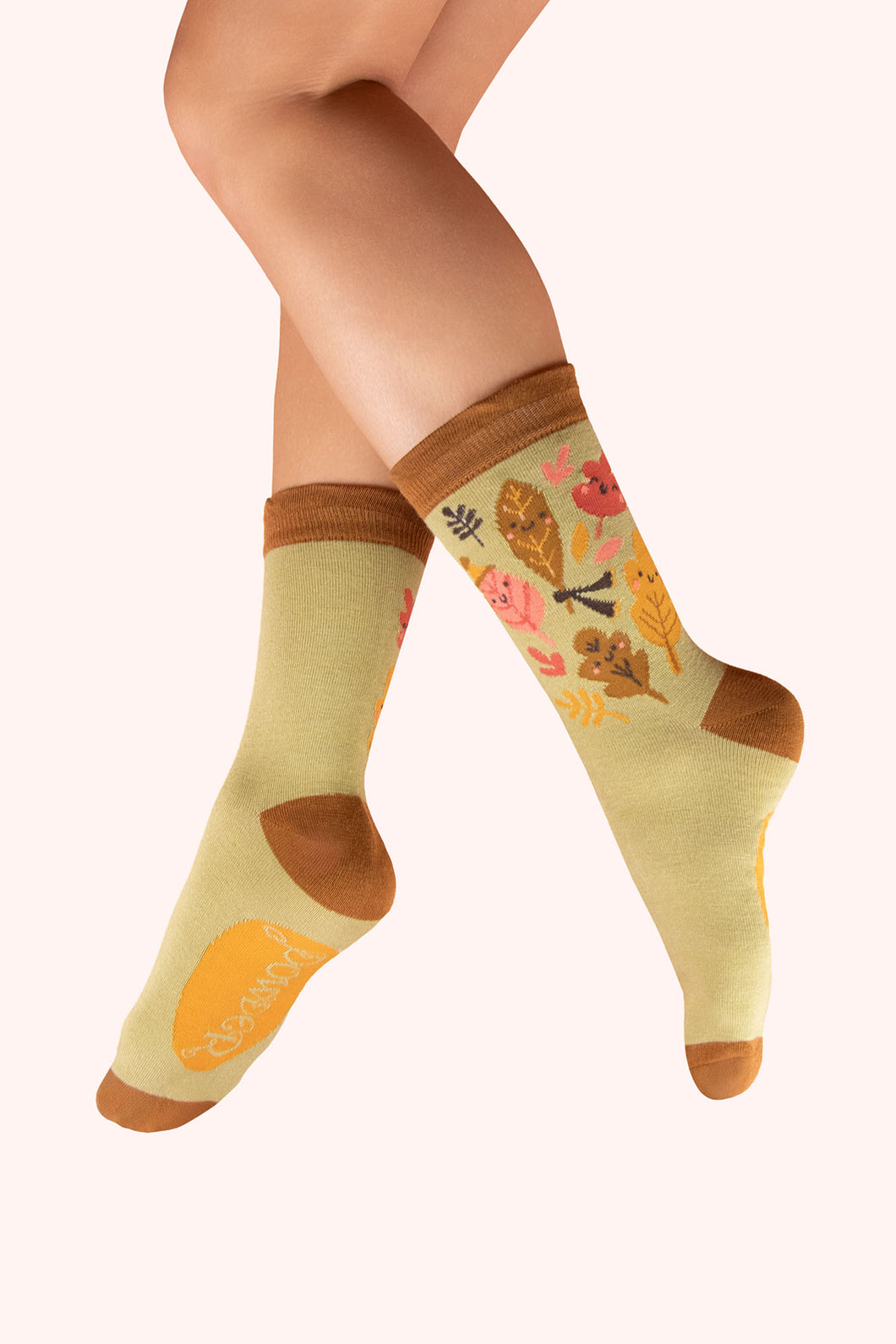 Happy Leaves Ankle Sock - Sage (Powder)
