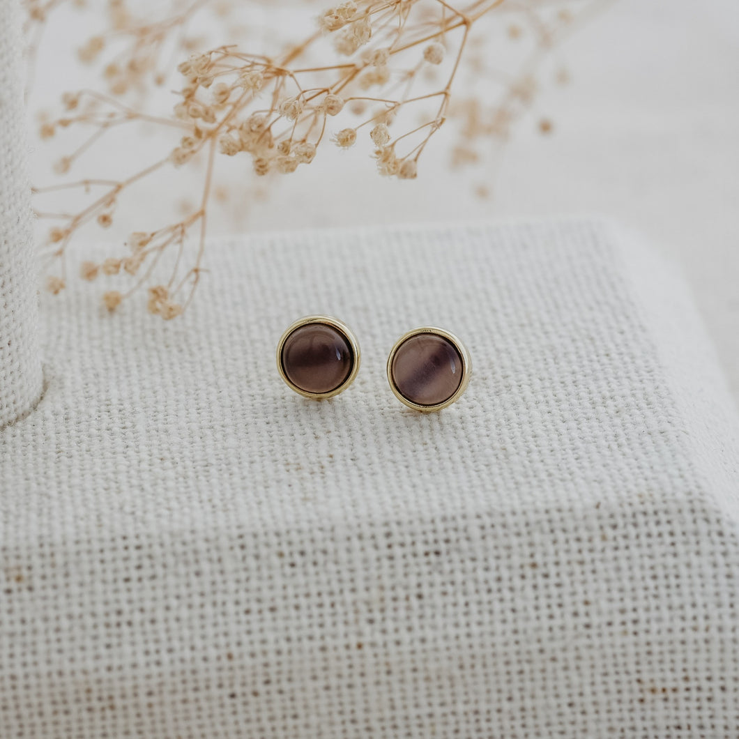 Phia Studs - Gold Plated with Coffee Moonstone