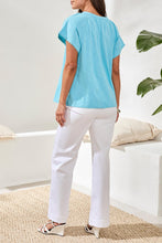 Load image into Gallery viewer, Split Neck Tassel Top - Aqua Sky (Tribal)
