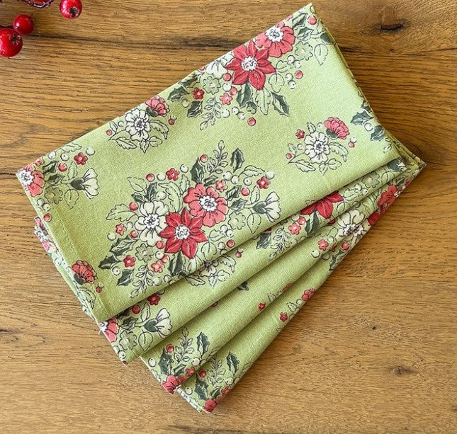 Holly & Berry Napkin Set/4 - Green