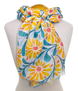 Sunshine Flower & Leaves Scarf - Yellow Mix