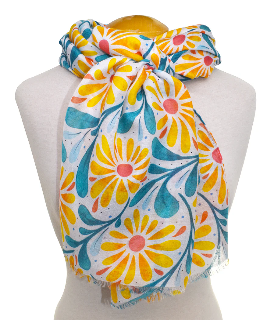 Sunshine Flower & Leaves Scarf - Yellow Mix