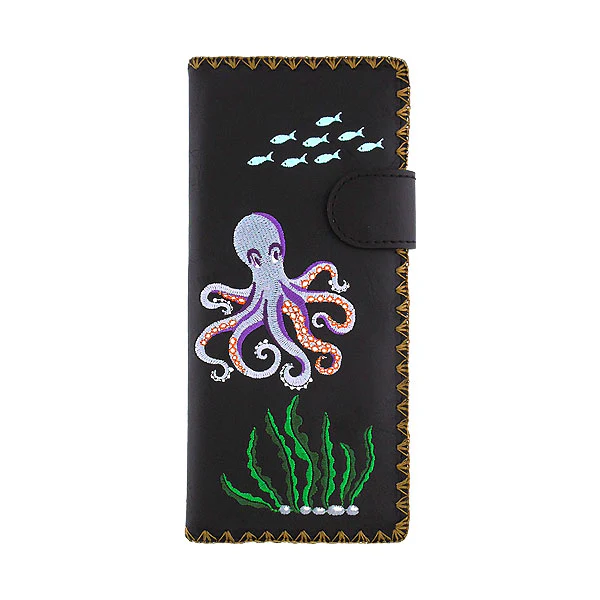 Embroidered Octopus Long Wallet