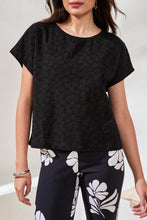 Load image into Gallery viewer, Textured Cotton Cap Sleeve Crew Neck Top - Black (Tribal)
