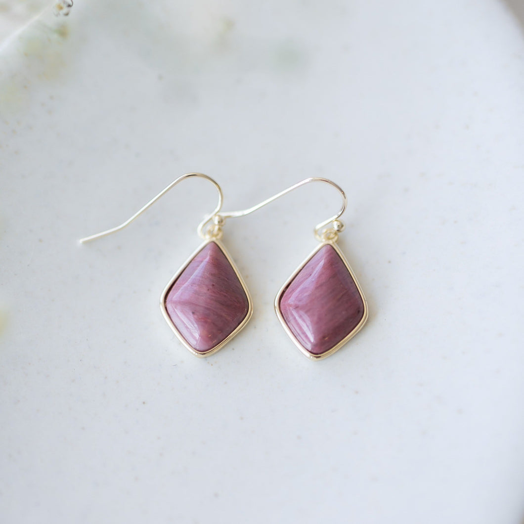 Evora Earrings - Gold Plated w/ Pink Rhodonite