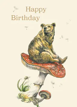 Bear on Mushroom Birthday Card