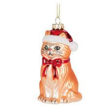 Load image into Gallery viewer, Glass Cat in Santa Hat Ornament
