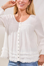 Load image into Gallery viewer, Tiered Raw Hem Waffle Blouse - Oceanpearl (Tribal)
