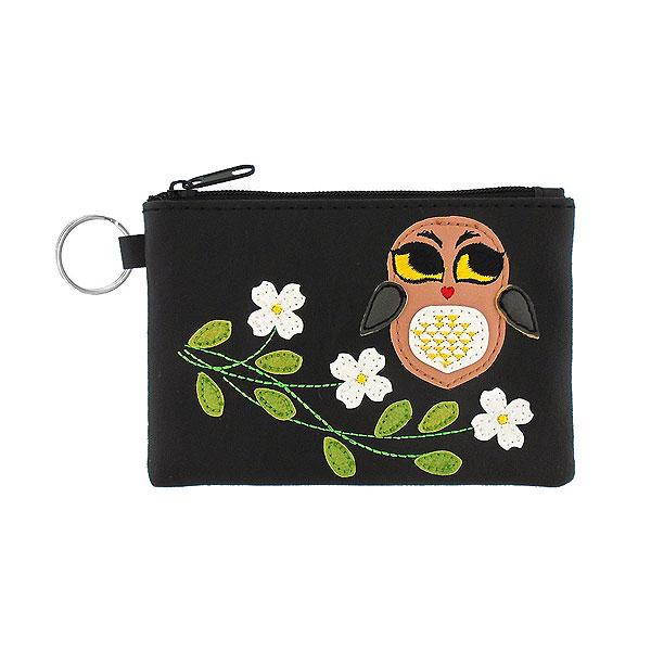 Owl Applique Coin Pouch - black