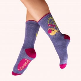 Powder Robin Red Breast Glitter Ankle Sock - Navy