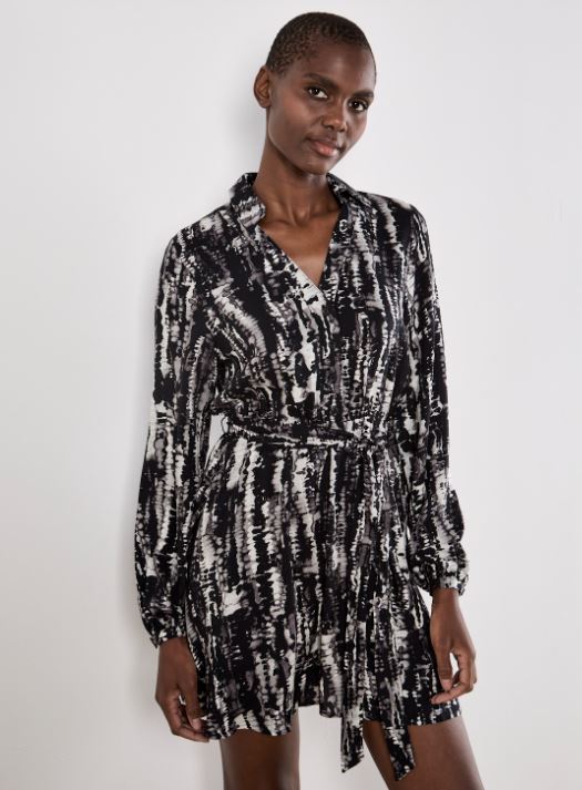 Shibori Tie Dress - Grey/Black Mix (Apricot)