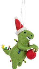 Felt Dino in Santa Hat w/ Lights Ornament