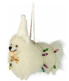 Felt Dog Wrapped in Lights Ornament