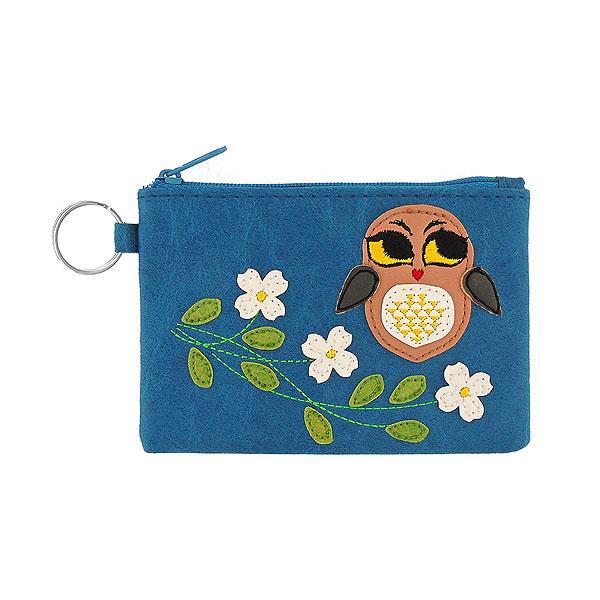 Owl Applique Coin Pouch - blue