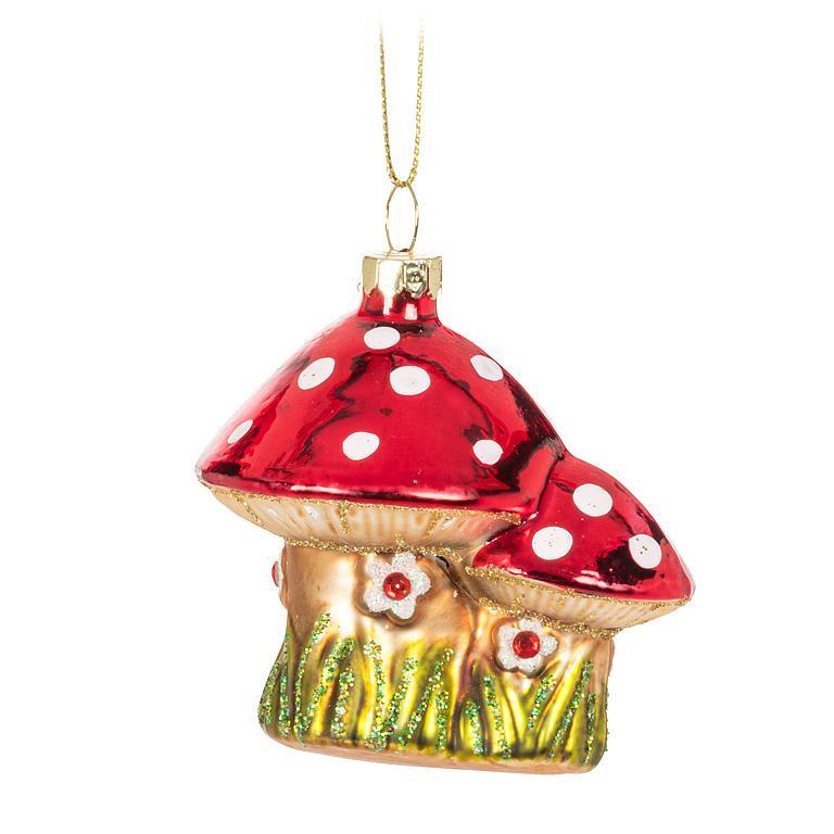 Glass Mushroom w/ Flowers Ornament
