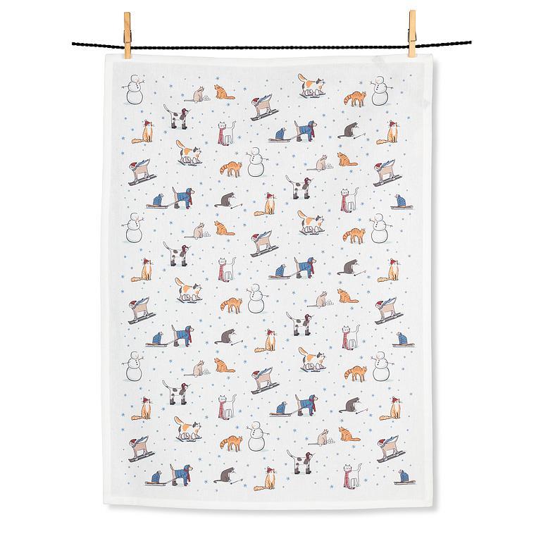 Winter Sports Cats Tea Towel