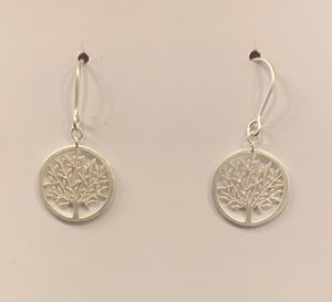 Tree of Life Circle Brushed Earrings - Sterling Silver