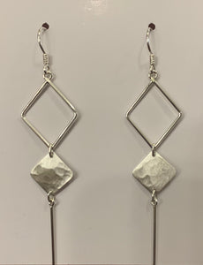 Long Diamond Brushed Earrings - Sterling Silver