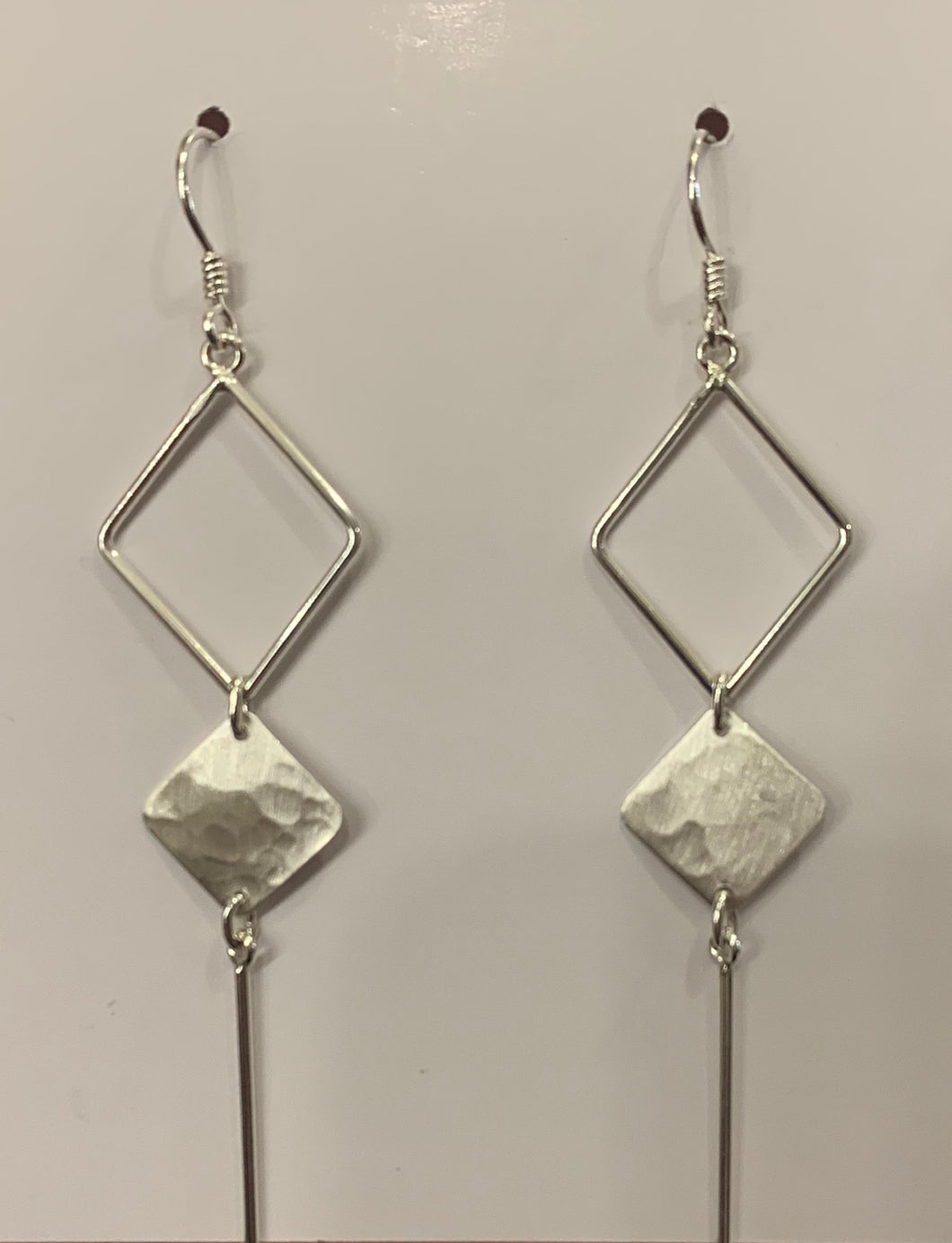 Long Diamond Brushed Earrings - Sterling Silver