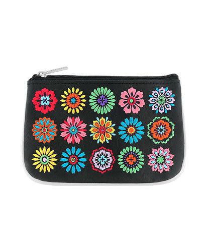 Multi Flower Coin Pouch - Black