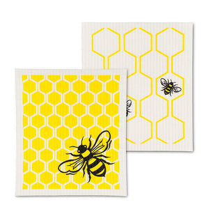 Bee and Honeycomb Swedish Dishcloths set/2