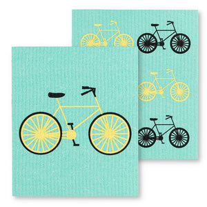 Teal Bicycle Swedish Dishcloths set/2