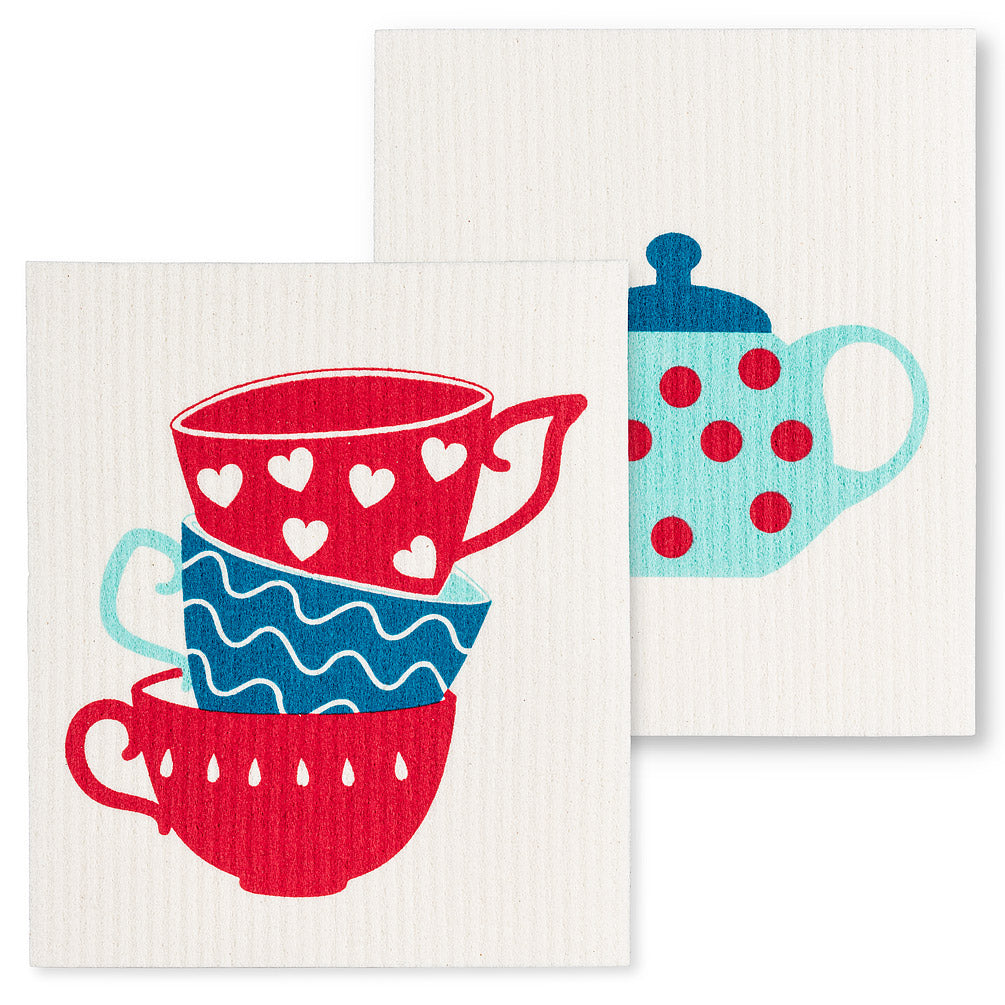Teapot & Cups Swedish Dishcloths set/2
