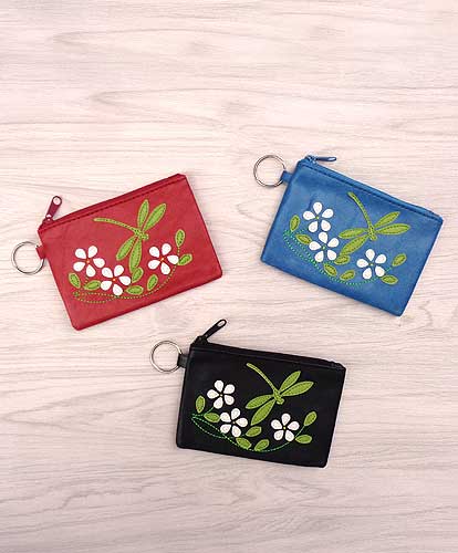 Dragonfly Appliqué Coin Pouch - asst colours